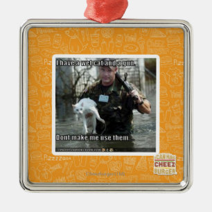 Wet cat and gun metal tree decoration