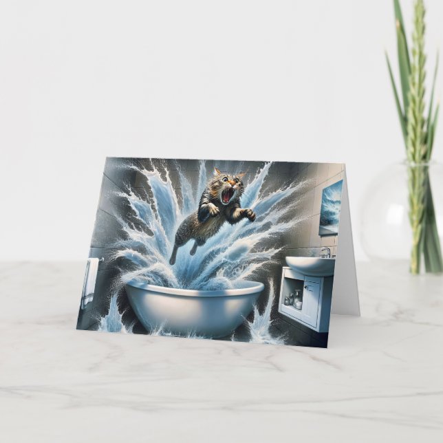 Wet Cat Birthday Humour Card (Front)