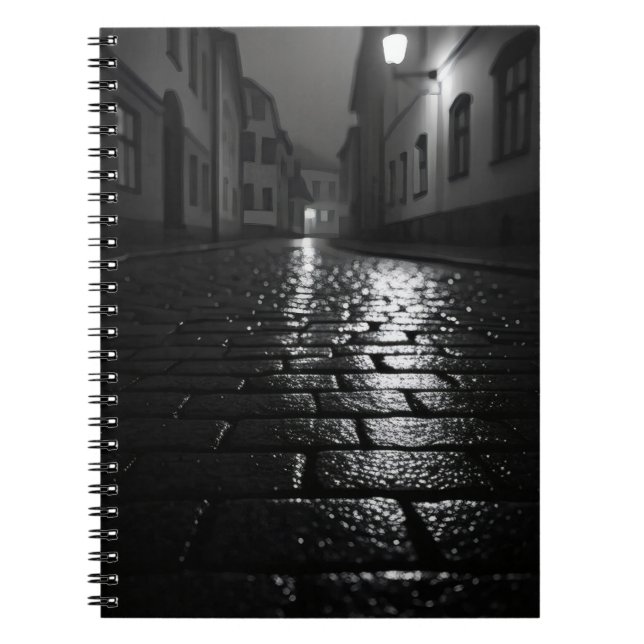 Wet Cobblestone Noir Alley Notebook (Front)