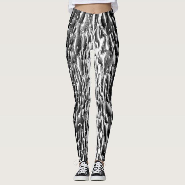 Wet Metal Silver Metallic Leggings, Unique Leggings (Front)