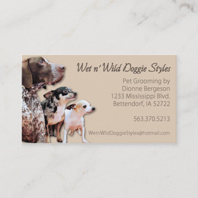 Wet n' Wild Doggie Styles Pet Grooming Appointment Card (Front)