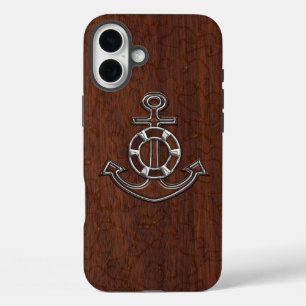 Wet Nautical Mahogany Anchor Steel iPhone 16 Plus Case