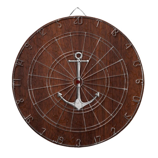 Wet Nautical Mahogany Anchor Steel Dartboard (Front)