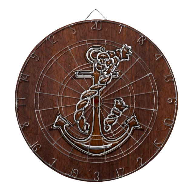 Wet Nautical Mahogany Anchor Steel Decor Dartboard (Front)