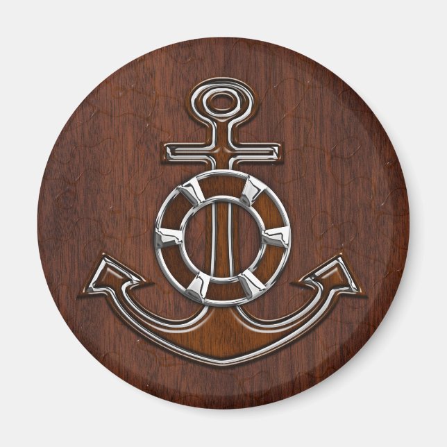 Wet Nautical Mahogany Anchor Steel Decor Magnet (Front)