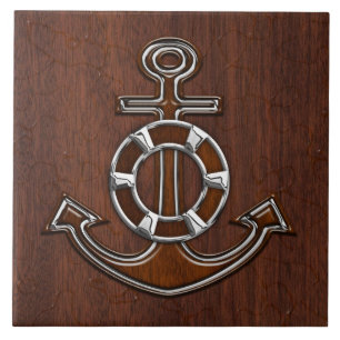 Wet Nautical Mahogany Anchor Steel Decor Tile
