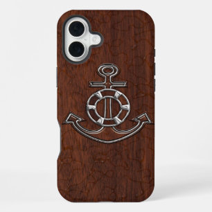 Wet Nautical Mahogany Anchor Steel iPhone Case