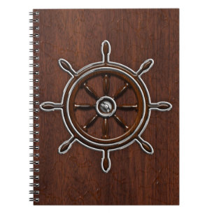 Wet Nautical Mahogany Nautical Wheel Notebook