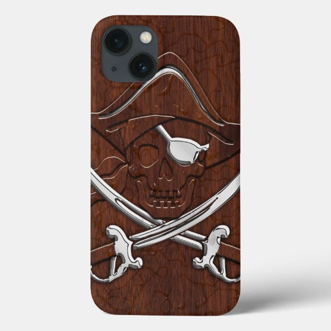 Wet Nautical Mahogany Pirate Skull Steel Case-Mate iPhone Case (Back)