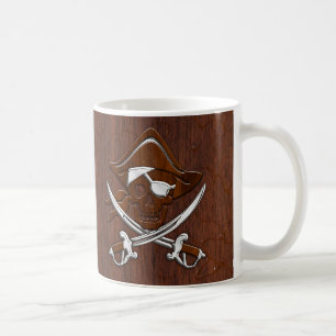 Wet Nautical Mahogany Pirate Skull Steel Coffee Mug
