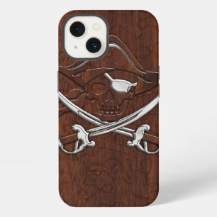 Wet Nautical Mahogany Pirate Skull Steel iPhone Case