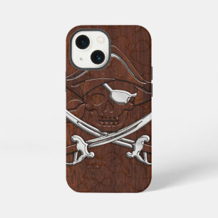 Wet Nautical Mahogany Pirate Skull Steel iPhone Case