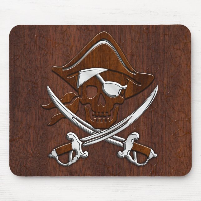 Wet Nautical Mahogany Pirate Skull Steel Mouse Pad (Front)