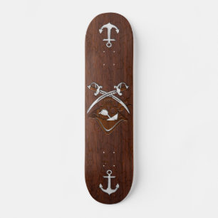 Wet Nautical Mahogany Pirate Skull Steel Skateboard