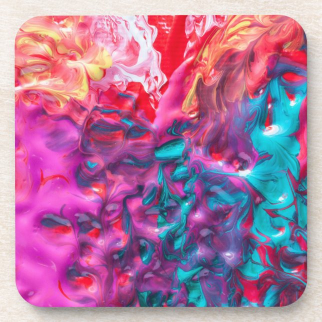 Wet paint colourful abstract art palette modern coaster (Front)
