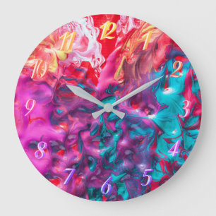 Wet paint colourful abstract art palette modern large clock
