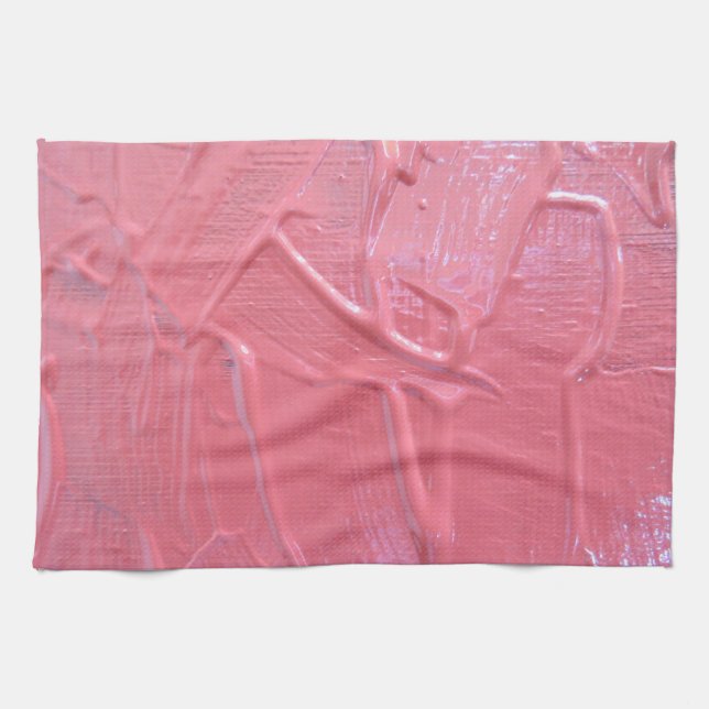 Wet paint coral pink artistic texture look tea towel (Horizontal)