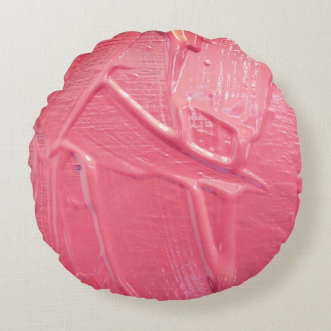 Wet paint coral pink drip texture look round cushion (Front)