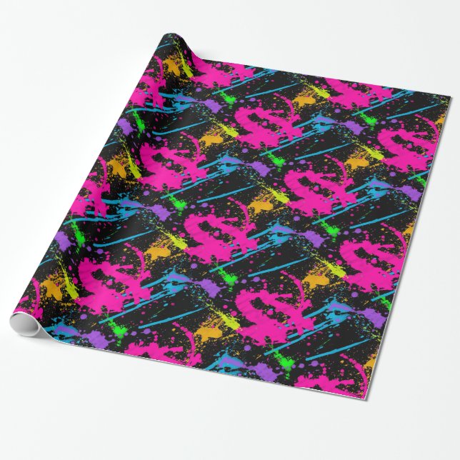 Wet Paint Retro Colour Splash Wrapping Paper (Unrolled)