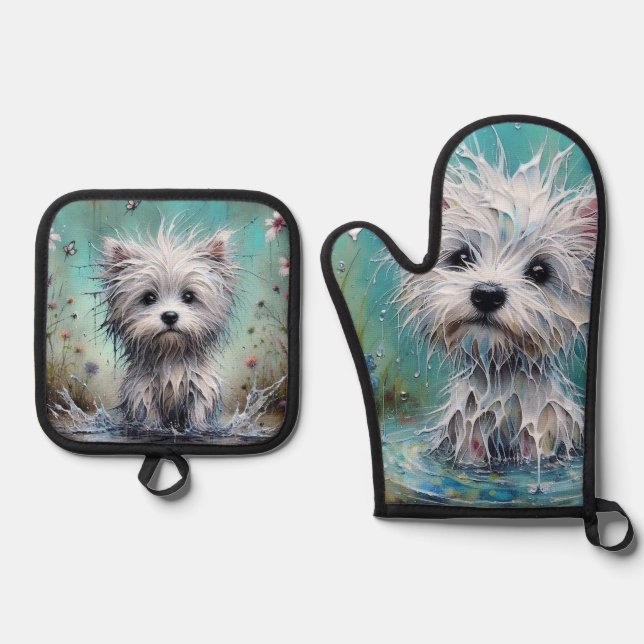 Wet Pups 2 Oven Mitt & Pot Holder Set (Front)