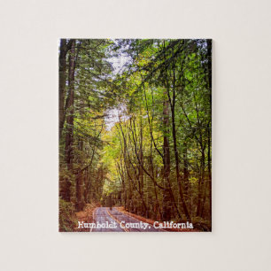 Wet Road Through Green Trees in Humboldt Autumn Jigsaw Puzzle
