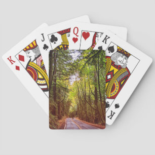 Wet Road Through Green Trees in Humboldt Autumn Playing Cards