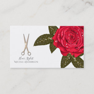 Wet Rose Gold Hair Stylist Silver Scissors Business Card