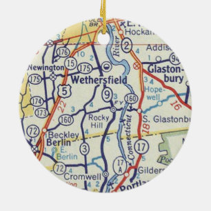 Wethersfield CT Vintage Map Ceramic Ornament