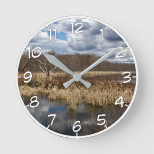 Wetland Cloudscape Round Clock