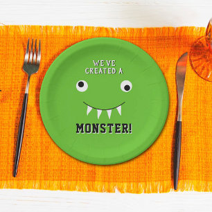 "We've Created A Monster" Halloween Baby Shower Paper Plate