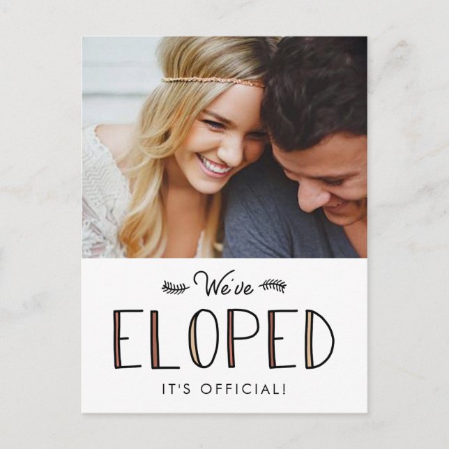 We've Eloped | Elopement Marriage Announcement Postcard (Front)