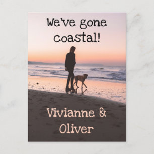 We've Gone Coastal Sunset Beach Walk Photo Announcement Postcard