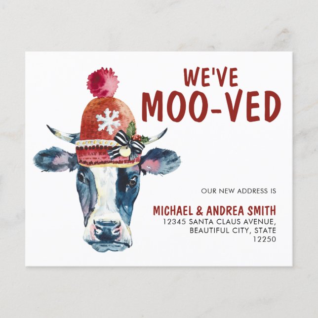 We've Moo-ved Cow Holiday Moving Announcement (Front)
