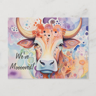 We've Mooooved! Artsy Cow Postcard