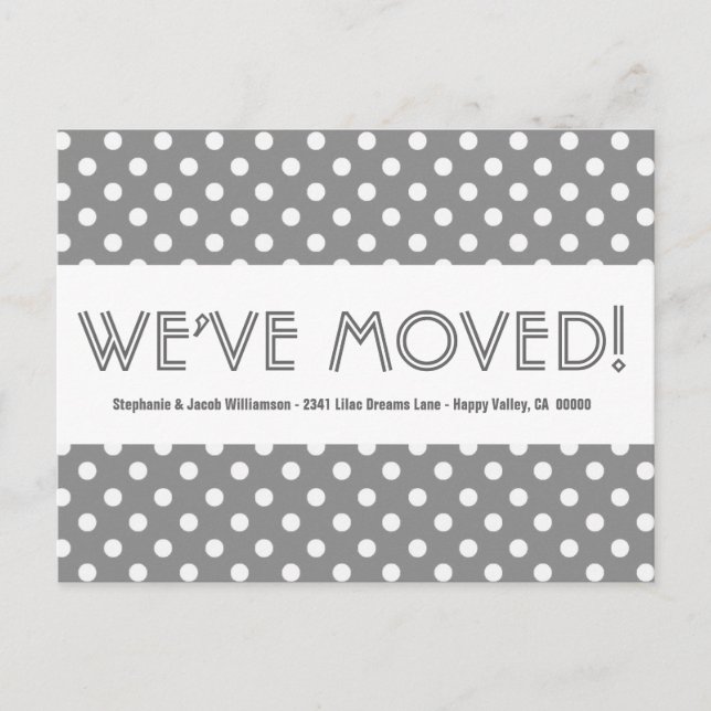 We've Moved Address Change Grey Polka Dots V05L Announcement Postcard (Front)