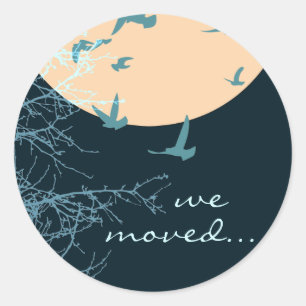 we've moved announcement : silhouscreen birds classic round sticker