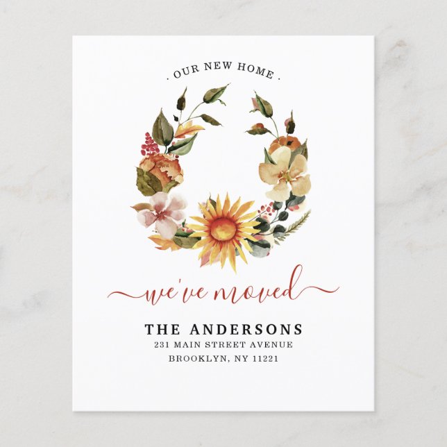 We've Moved Autumn Fall Wreath Moving Announcement (Front)