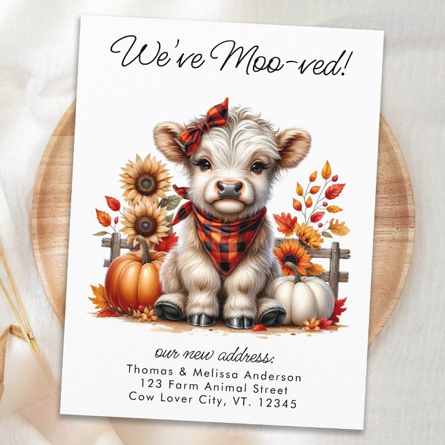 We've Moved Autumn Highland Cow New Address Moving Announcement Postcard (Creator Uploaded)