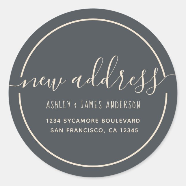 We've Moved Black Ivory New Address Classic Round Sticker (Front)