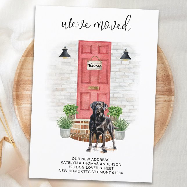 We've Moved Black Labrador Red Door Dog Moving Announcement Postcard (Creator Uploaded)