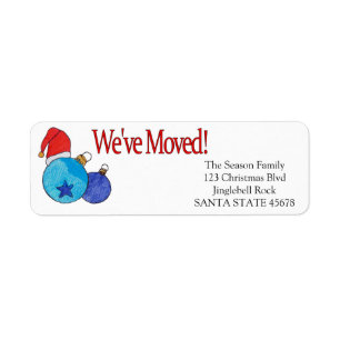We've Moved Blue Baubles Christmas label Return Address Label