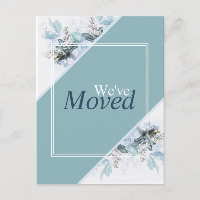 We've Moved Blue Floral Moving Announcement Postcard (Front)