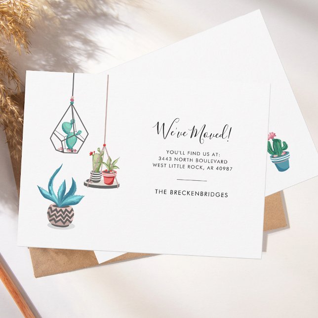 We've Moved Boho Chic Moving Announcement (Change of Address New Roots Moving Announcement Boho Potted Cacti Plants)