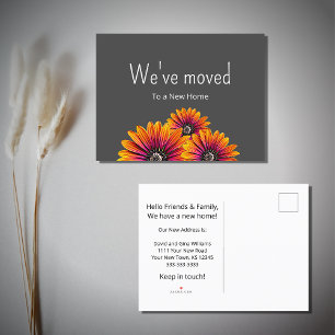 We've Moved Boho Daisies Botanical Grey Moving Announcement Postcard