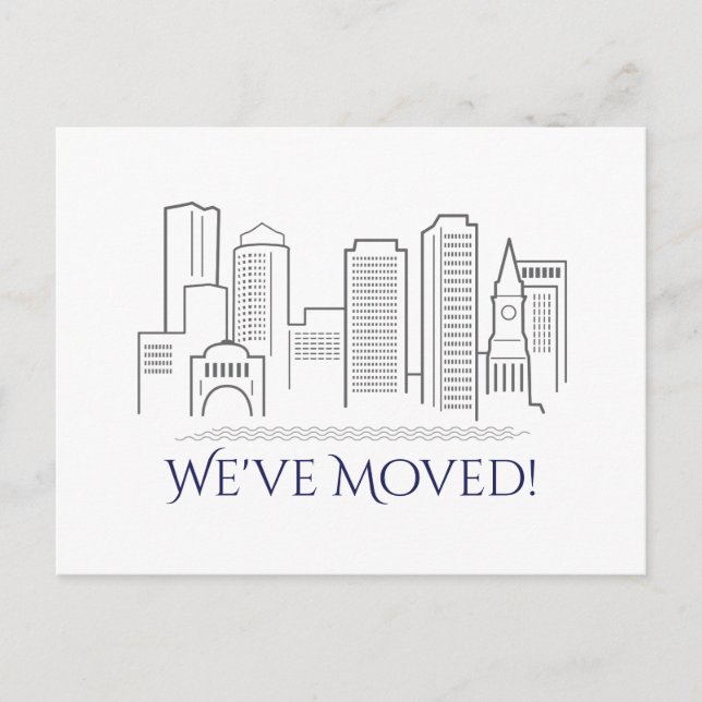 We've Moved Boston City Skyline Announcement Postcard (Front)