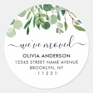 We've Moved Botanical Foliage Moving Announcement Classic Round Sticker