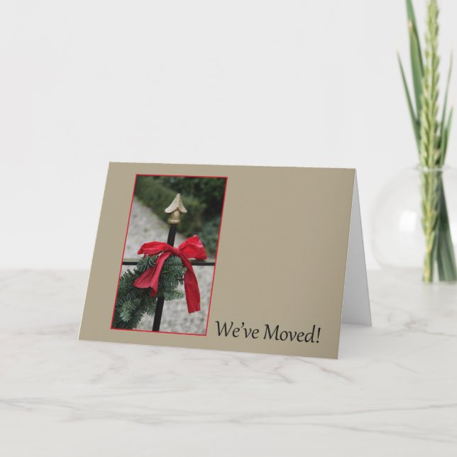 we've moved - Bow on fence new address Holiday Card (Front)