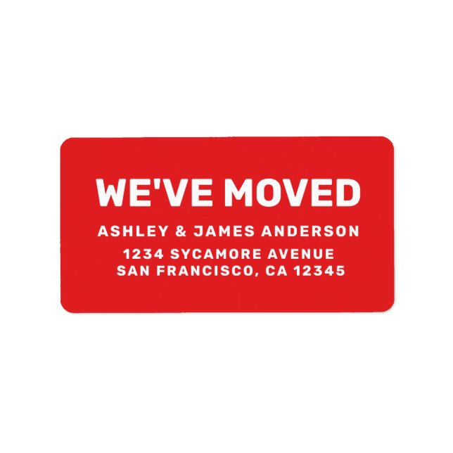 We've Moved Bright Red White New Address Label (Front)