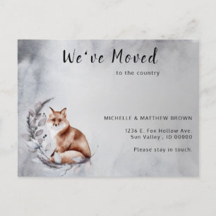 We've Moved Brown Fox Grey Wreath Winter Moving  Announcement Postcard
