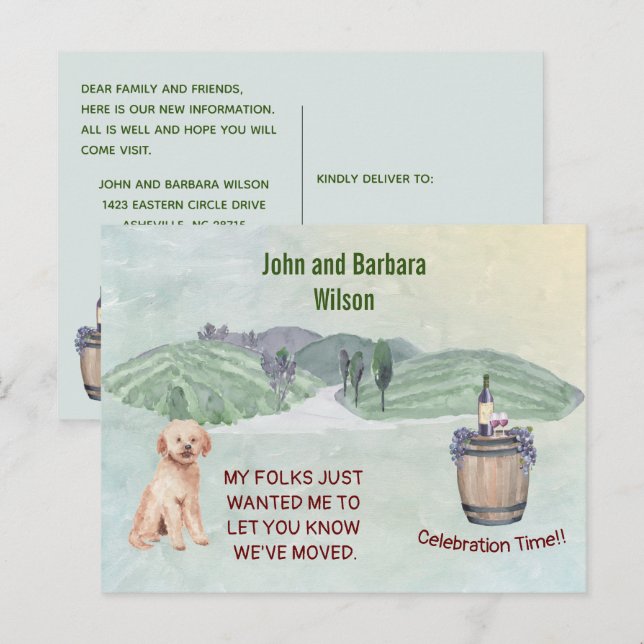 We've Moved Budget Fun Country Family Dog Move  Announcement Postcard (Front/Back)